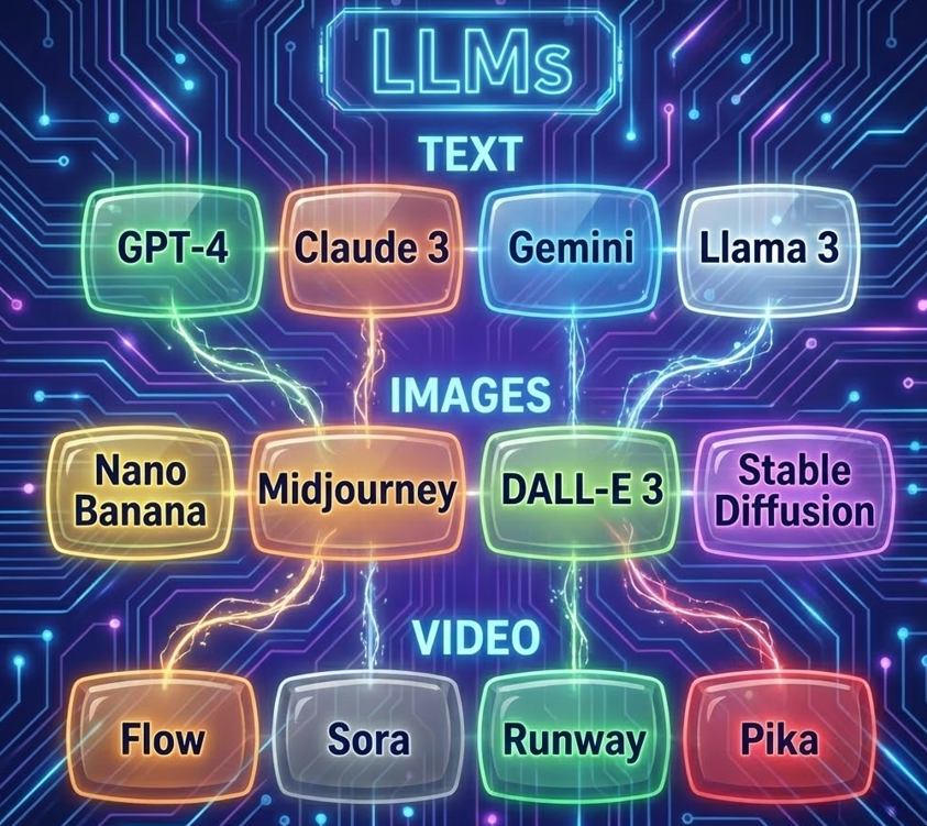 Visualización de conceptos IA y LLMs